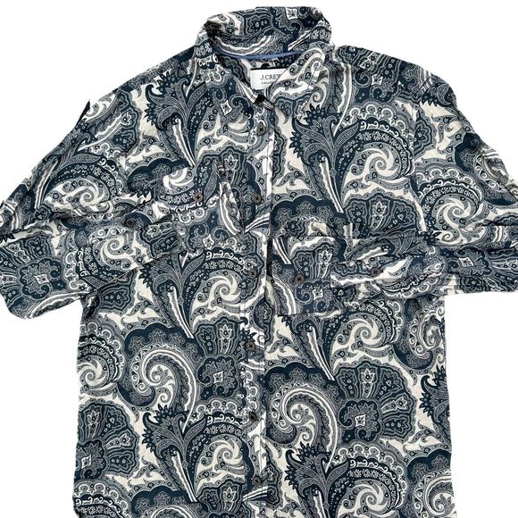 J Crew Collection Shirt Womens Size 2 Button Up Blouse Blue Paisley Long Sleeve - Picture 3 of 14